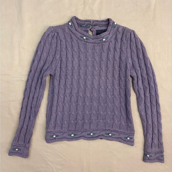Herman Geist Vintage Women’s Embroidered Purple Cable Knit Sweater Size Medium - Picture 1 of 8